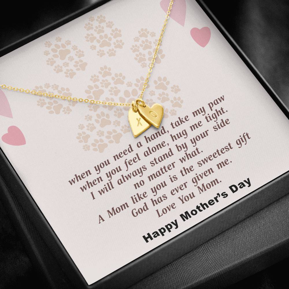 Gearhumans 3D To My Dog Mama Happy Mothers Day Sweetest Hearts Necklace GS22042112 ShineOn Fulfillment 18K Yellow Gold Finish - 2 Hearts 