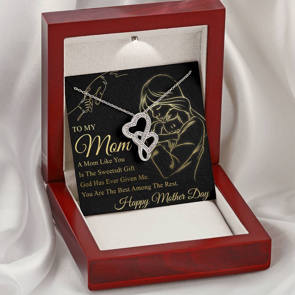 Gearhumans 3D To My Mom Mothers Day Gift Double Heart Necklace GS22042113 ShineOn Fulfillment 