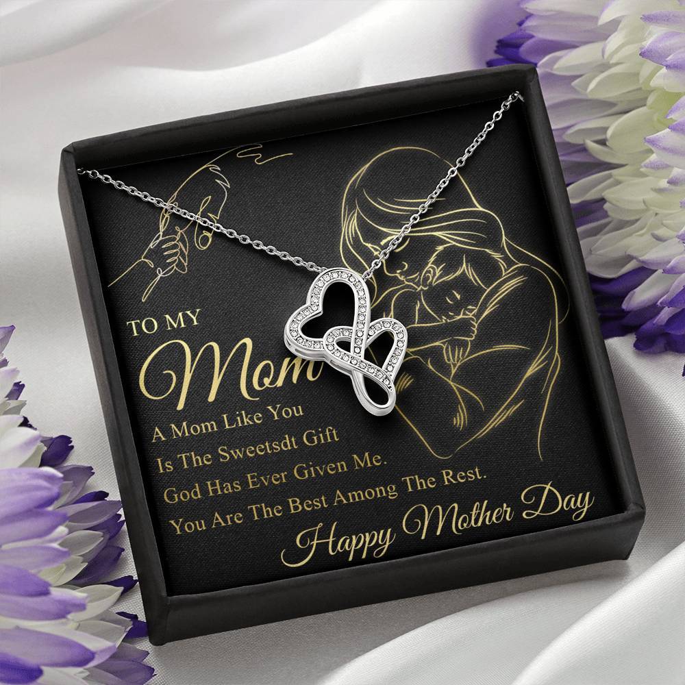 Gearhumans 3D To My Mom Mothers Day Gift Double Heart Necklace GS22042113 ShineOn Fulfillment 