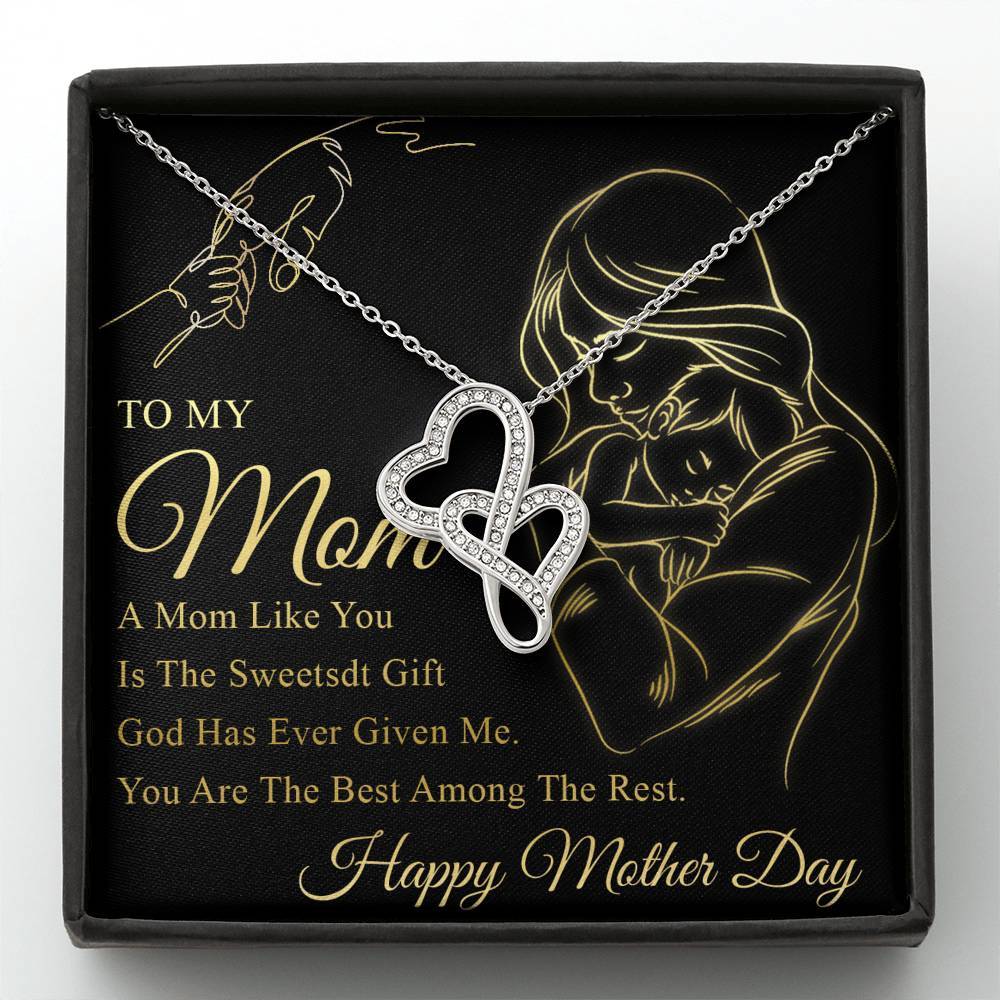 Gearhumans 3D To My Mom Mothers Day Gift Double Heart Necklace GS22042113 ShineOn Fulfillment Standard Box 