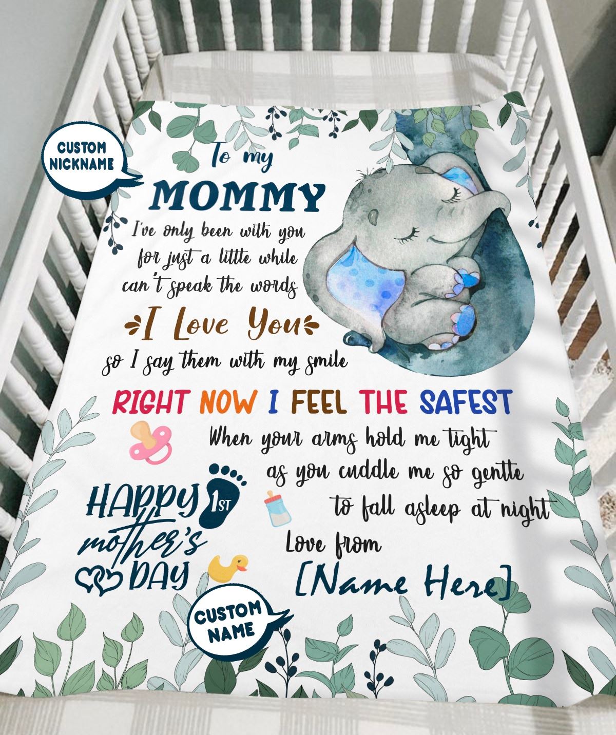 Gearhumans 3D To My Mommy Elephant Mothers Day Gift Custom Name Blanket GW070410 Blanket