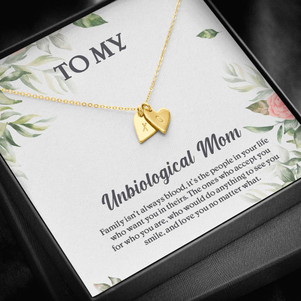 Gearhumans 3D To My Unbiological Mom Happy Mothers Day Gift Sweetest Hearts Necklace GS23042111 ShineOn Fulfillment 18K Yellow Gold Finish - 2 Hearts 