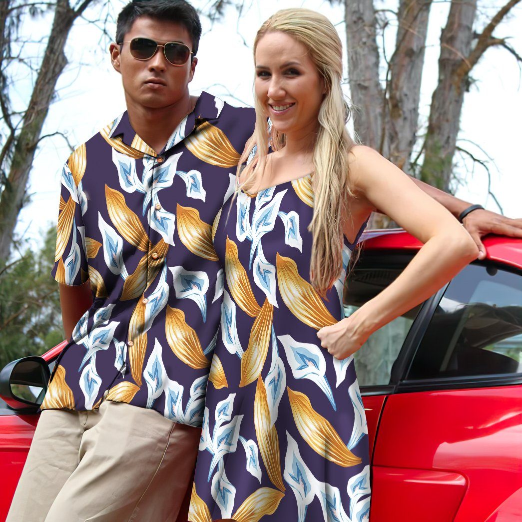 Gearhumans 3D Tom Selleck Magnum Pi Calla Lily Purple Custom Hawaii Shirt GS2206219 Hawai Shirt 