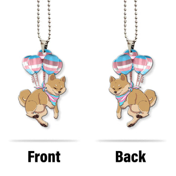 Gearhumans 3D Trans Pride Shiba Inu Fly With Balloons Custom Car Hanging