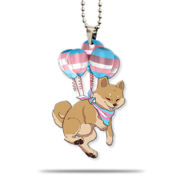Gearhumans 3D Trans Pride Shiba Inu Fly With Balloons Custom Car Hanging