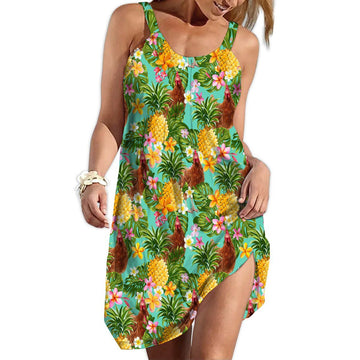 Gearhumans 3D Tropical Chicken Pineapple Custom Beach Dress