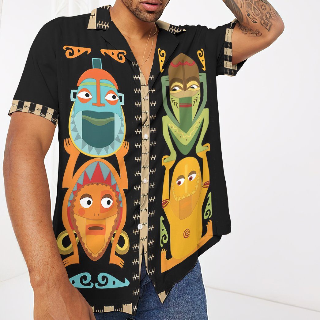 Gearhumans 3D Tropical Hawaiian Polynesian Tiki Totems Custom Hawaii Shirt GO24062114 Hawai Shirt 