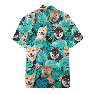 Gearhumans 3D Tropical Shiba Inu Hawaiian Custom Short Sleeve Shirts