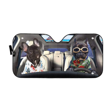 Gearhumans 3D Two Black Beach Bulldog Custom Car Auto Sunshade