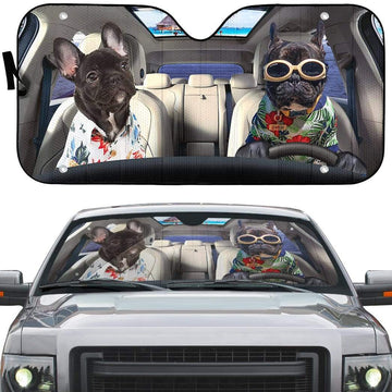 Gearhumans 3D Two Black Beach Bulldog Custom Car Auto Sunshade