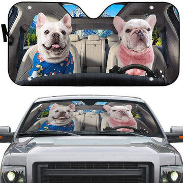 Gearhumans 3D Two Bulldog In Car Custom Car Auto Sunshade