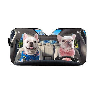 Gearhumans 3D Two Bulldog In Car Custom Car Auto Sunshade