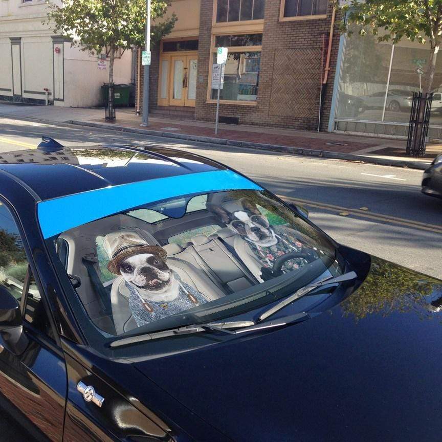 gearhumans 3D Two Couple Love Bulldogs In Car Custom Car Auto Sunshade GV23061 Auto Sunshade 