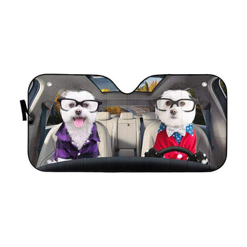 Gearhumans 3D Two Cute Terrier Dogs Custom Car Auto Sunshade