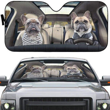 Gearhumans 3D Two Friend French Bulldog In Car Custom Car Auto Sunshade