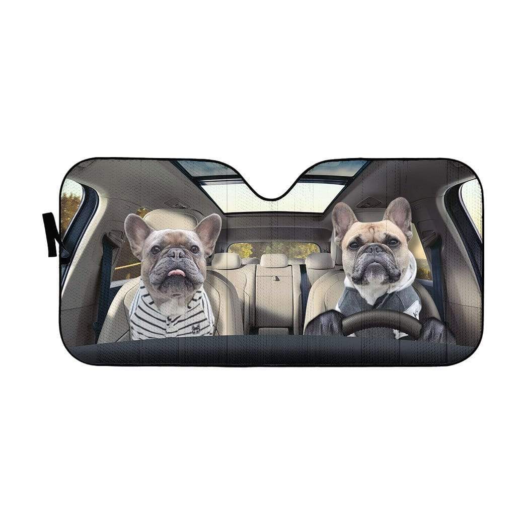 gearhumans 3D Two Friend French Bulldog In Car Custom Car Auto Sunshade GV23066 Auto Sunshade 57''x27.5'' 