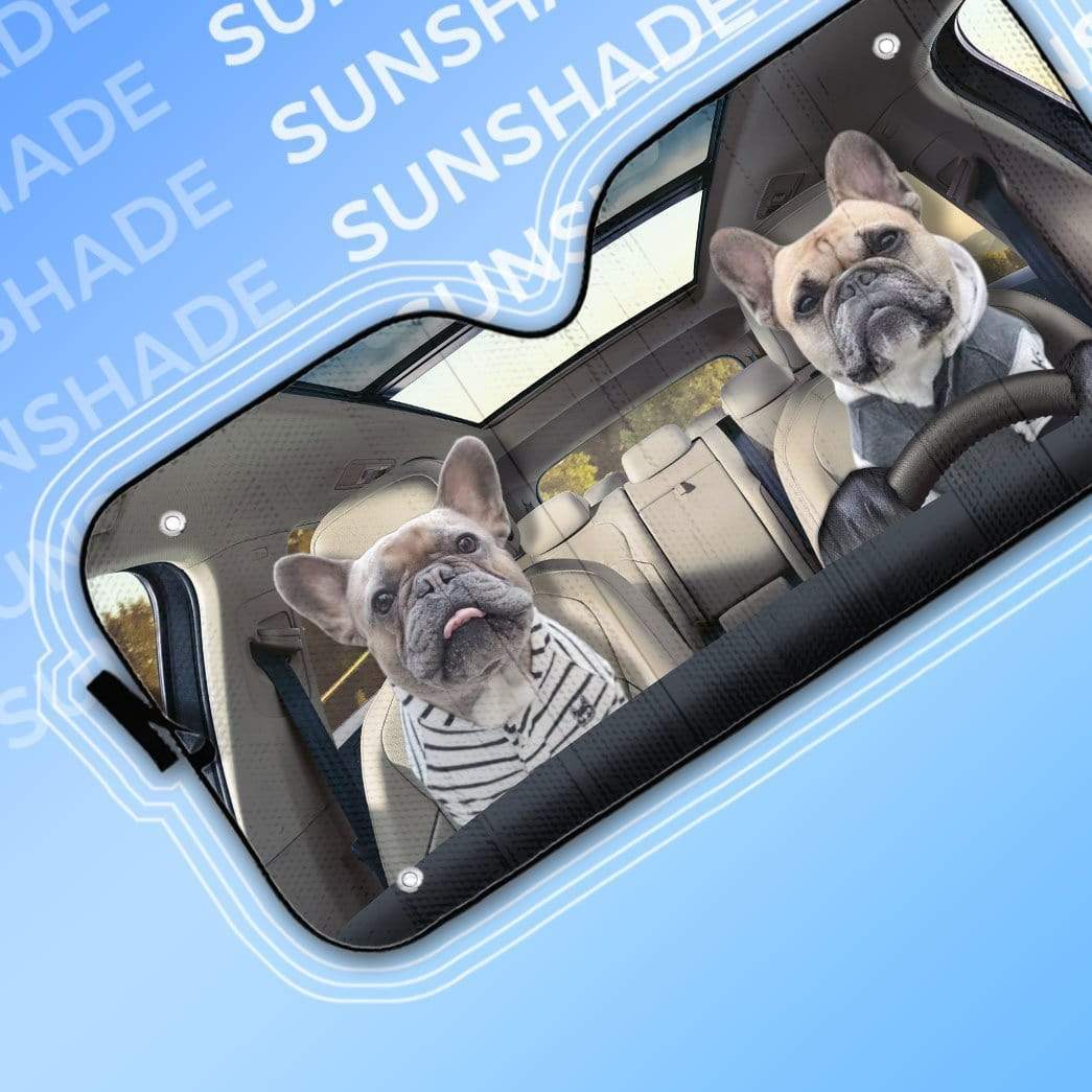 gearhumans 3D Two Friend French Bulldog In Car Custom Car Auto Sunshade GV23066 Auto Sunshade 
