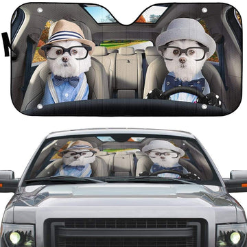 Gearhumans 3D Two Friend Soulmate Terrier Dogs Custom Car Auto Sunshade