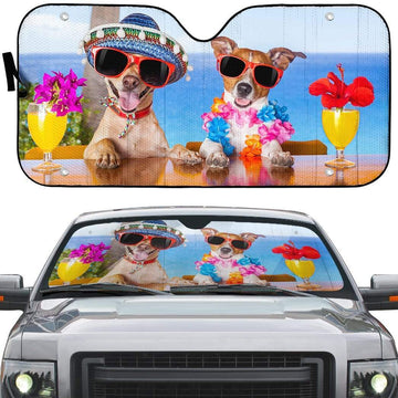 Gearhumans 3D Two Funny Dogs In The Beach Custom Car Auto Sunshade