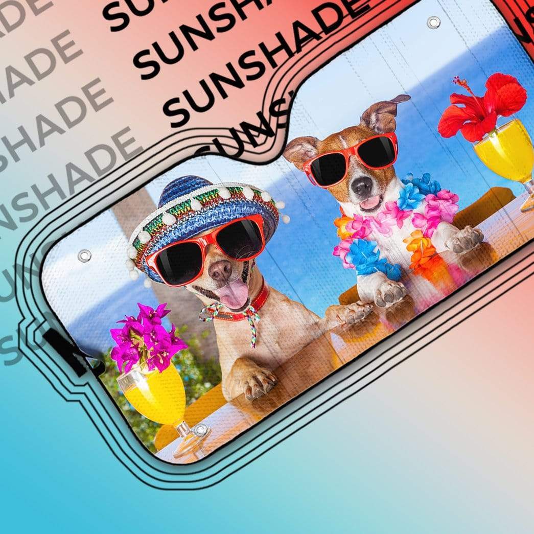 gearhumans 3D Two Funny Dogs In The Beach Custom Car Auto Sunshade GV19069 Auto Sunshade 