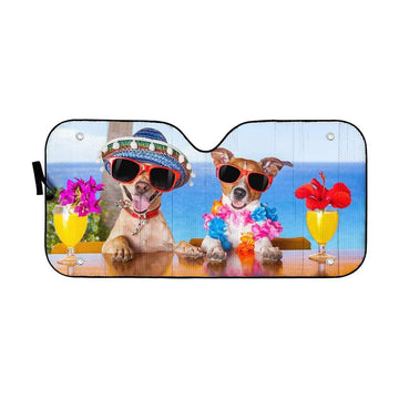 gearhumans 3D Two Funny Dogs In The Beach Custom Car Auto Sunshade GV19069 Auto Sunshade 57''x27.5'' 