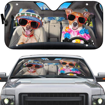 Gearhumans 3D Two Lovely Dogs Go To The Beach Custom Car Auto Sunshade