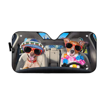 Gearhumans 3D Two Lovely Dogs Go To The Beach Custom Car Auto Sunshade