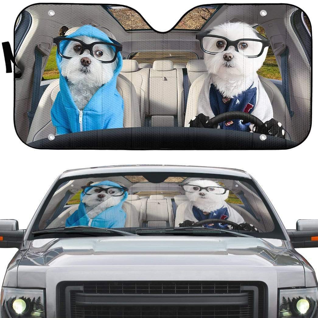 gearhumans 3D Two Lovely Terrier Dogs Custom Car Auto Sunshade GV230610 Auto Sunshade 