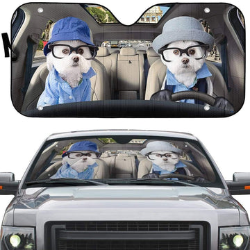 Gearhumans 3D Two Soulmate Friend Terrier Dogs Custom Car Auto Sunshade