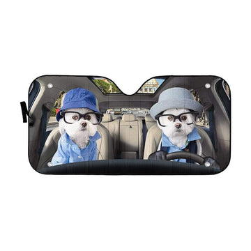 Gearhumans 3D Two Soulmate Friend Terrier Dogs Custom Car Auto Sunshade