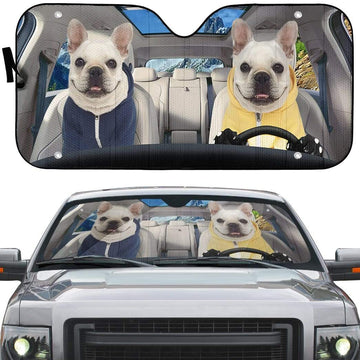 Gearhumans 3D Two White Zip Hoodie Bulldog Custom Car Auto Sunshade