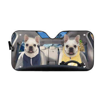 Gearhumans 3D Two White Zip Hoodie Bulldog Custom Car Auto Sunshade