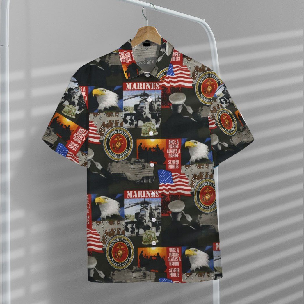 Gearhumans 3D United States of America Marines Military Custom Hawaii Shirt GO28062110 Hawai Shirt 