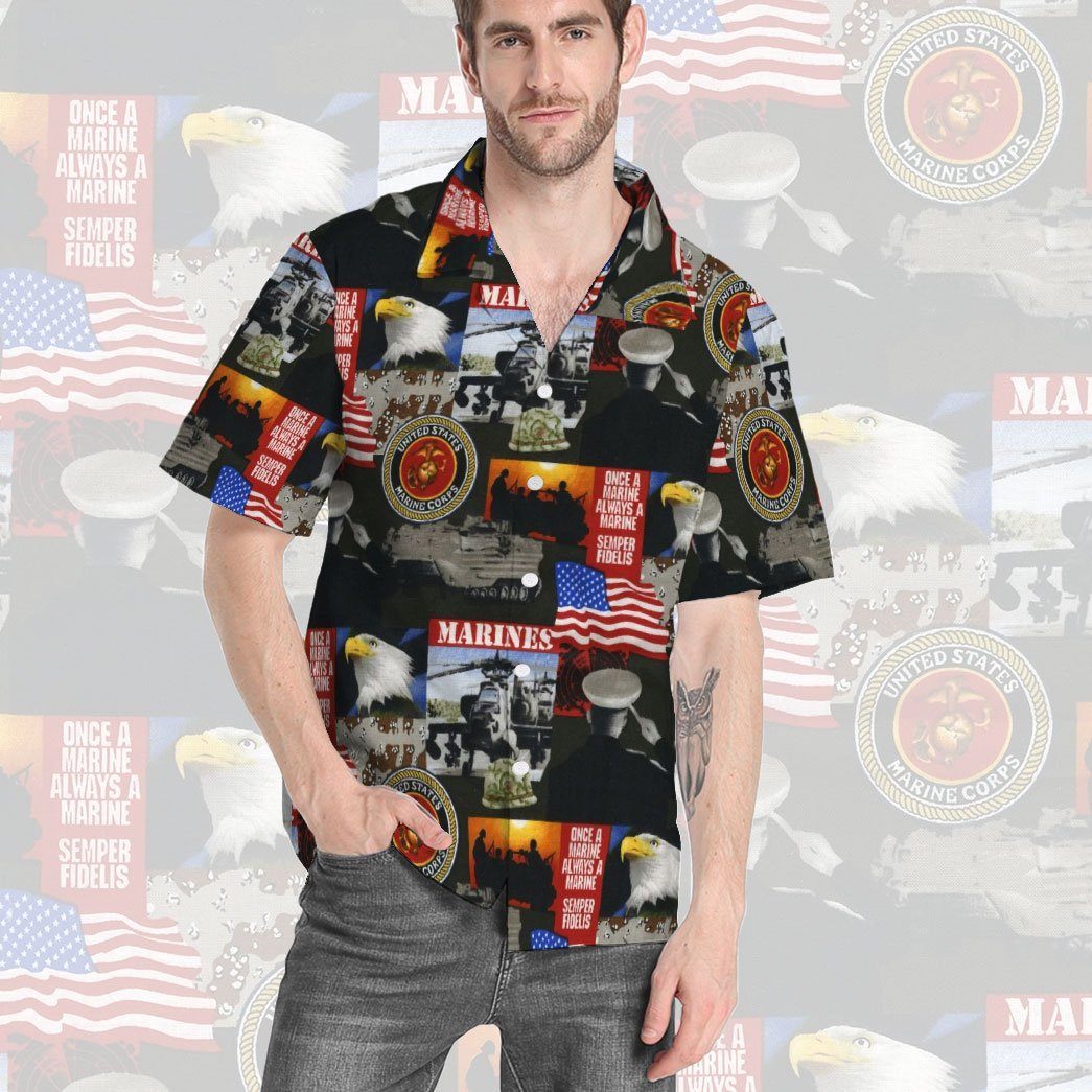 Gearhumans 3D United States of America Marines Military Custom Hawaii Shirt GO28062110 Hawai Shirt 