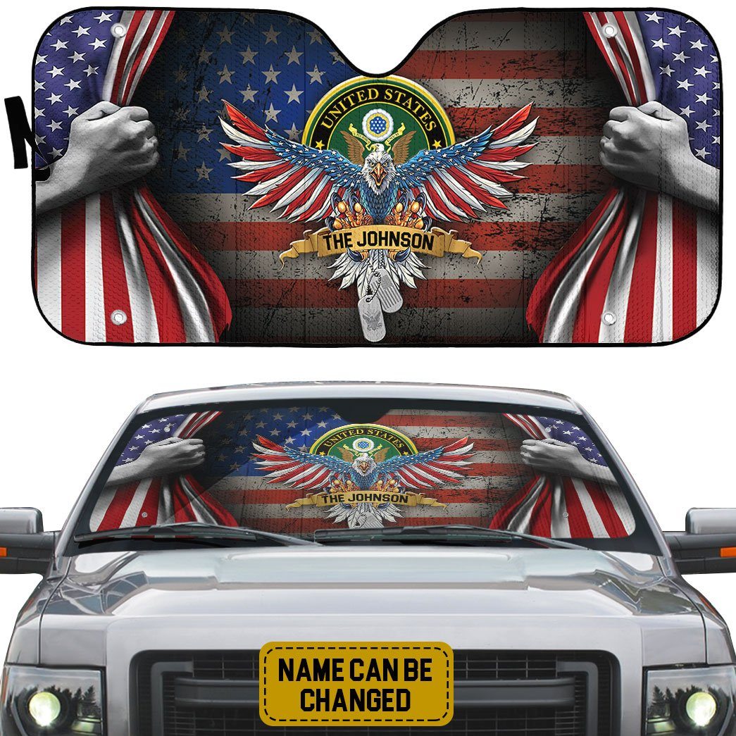 Gearhumans 3D US Armed Forces 4th July Custom Name Car Auto Sunshade GS0806218 Auto Sunshade 