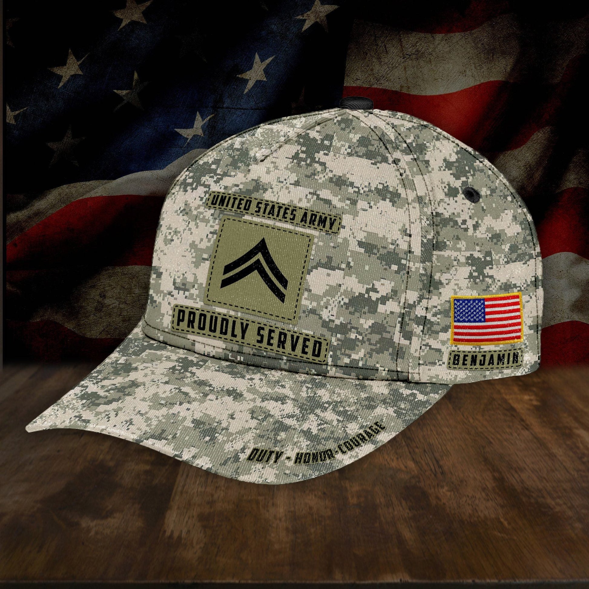 Gearhumans 3D US Army Veteran Custom Name And Custom Rank Cap GW02044 Cap