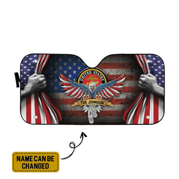 Gearhumans 3D US Marine Corps 4th July Custom Name Car Auto Sunshade