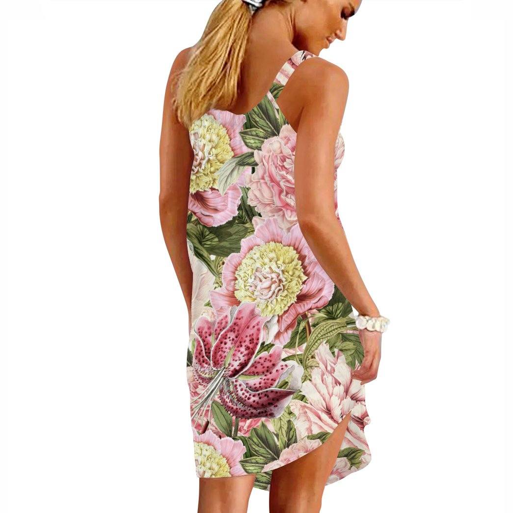 Gearhumans 3D Vintage Roses And Lilies Are Dancing To The Tune Of Air Custom Beach Dress GO04062110 Beach Dress 