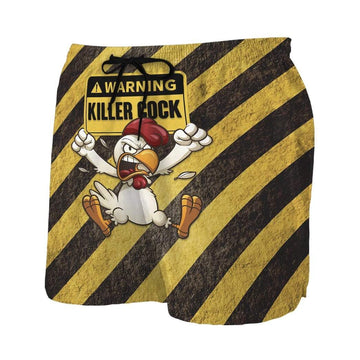 Gearhumans 3D Warning Killer Cock Custom Beach Shorts Swim Trunks