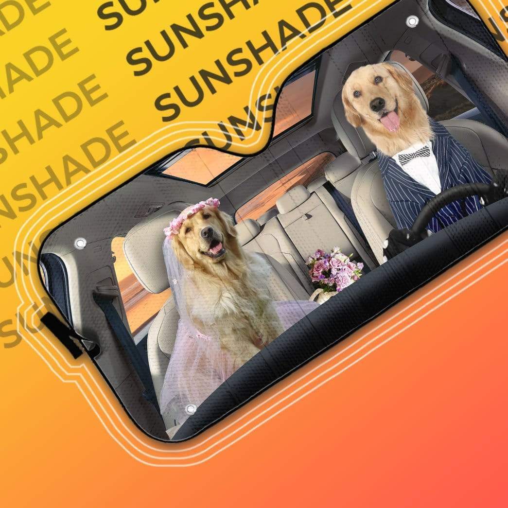 gearhumans 3D Wedding Golden Retriever Dogs Custom Car Auto Sunshade GV08065 Auto Sunshade 