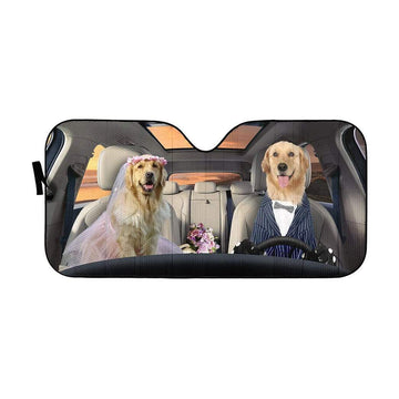 gearhumans 3D Wedding Golden Retriever Dogs Custom Car Auto Sunshade GV08065 Auto Sunshade 57''x27.5'' 