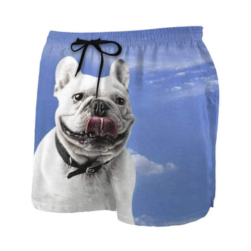 Gearhumans 3D White Bulldog Showing Tongue Custom Summer Beach Shorts Swim Trunks