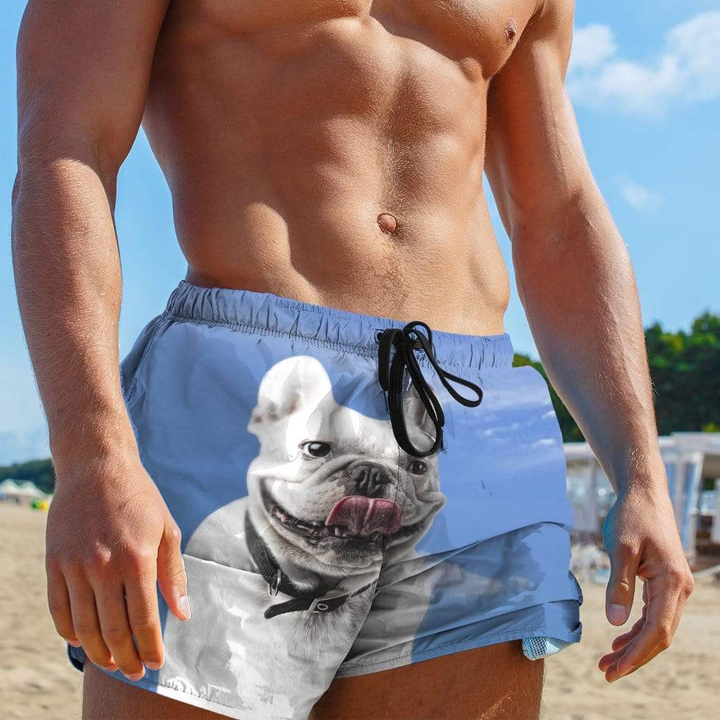 Gearhumans 3D White Bulldog Showing Tongue Custom Summer Beach Shorts Swim Trunks GV16069 Men Shorts 
