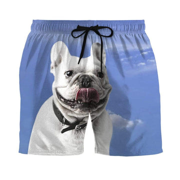 Gearhumans 3D White Bulldog Showing Tongue Custom Summer Beach Shorts Swim Trunks GV16069 Men Shorts Men Shorts S 