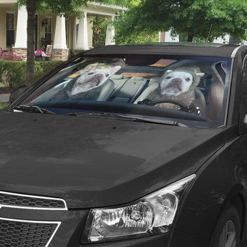 Gearhumans 3D White Bulldogs Couple Custom Car Auto Sunshade