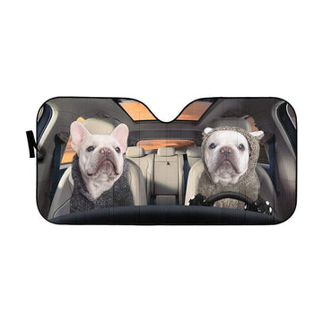 Gearhumans 3D White Bulldogs Couple Custom Car Auto Sunshade