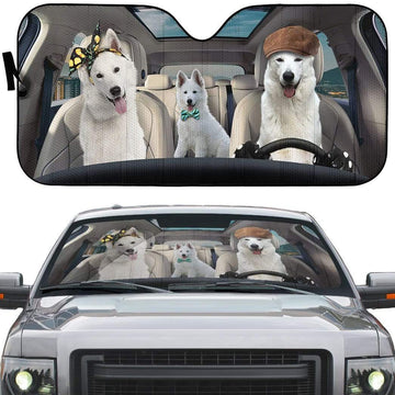 Gearhumans 3D White Shepherd Dogs Custom Car Auto Sunshade