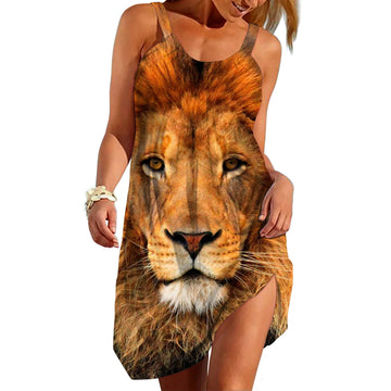 Gearhumans 3D Wild Animal Lion Custom Beach Dress GW3105219 Beach Dress Beach Dress S 