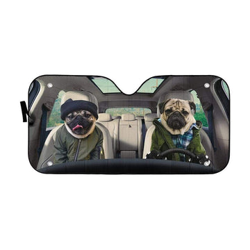 Gearhumans 3D Winter Friend Pugs Custom Car Auto Sunshade