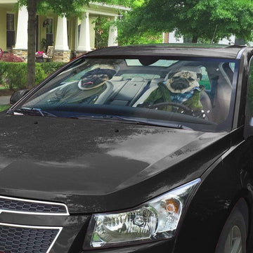 Gearhumans 3D Winter Friend Pugs Custom Car Auto Sunshade